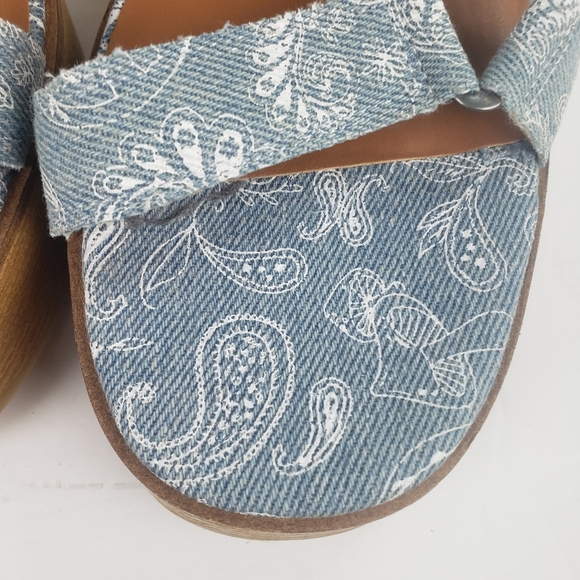 Lucky Brand Demmia wedge platform wood sandal shoe strappy printed denim new 9 - Picture 10 of 10